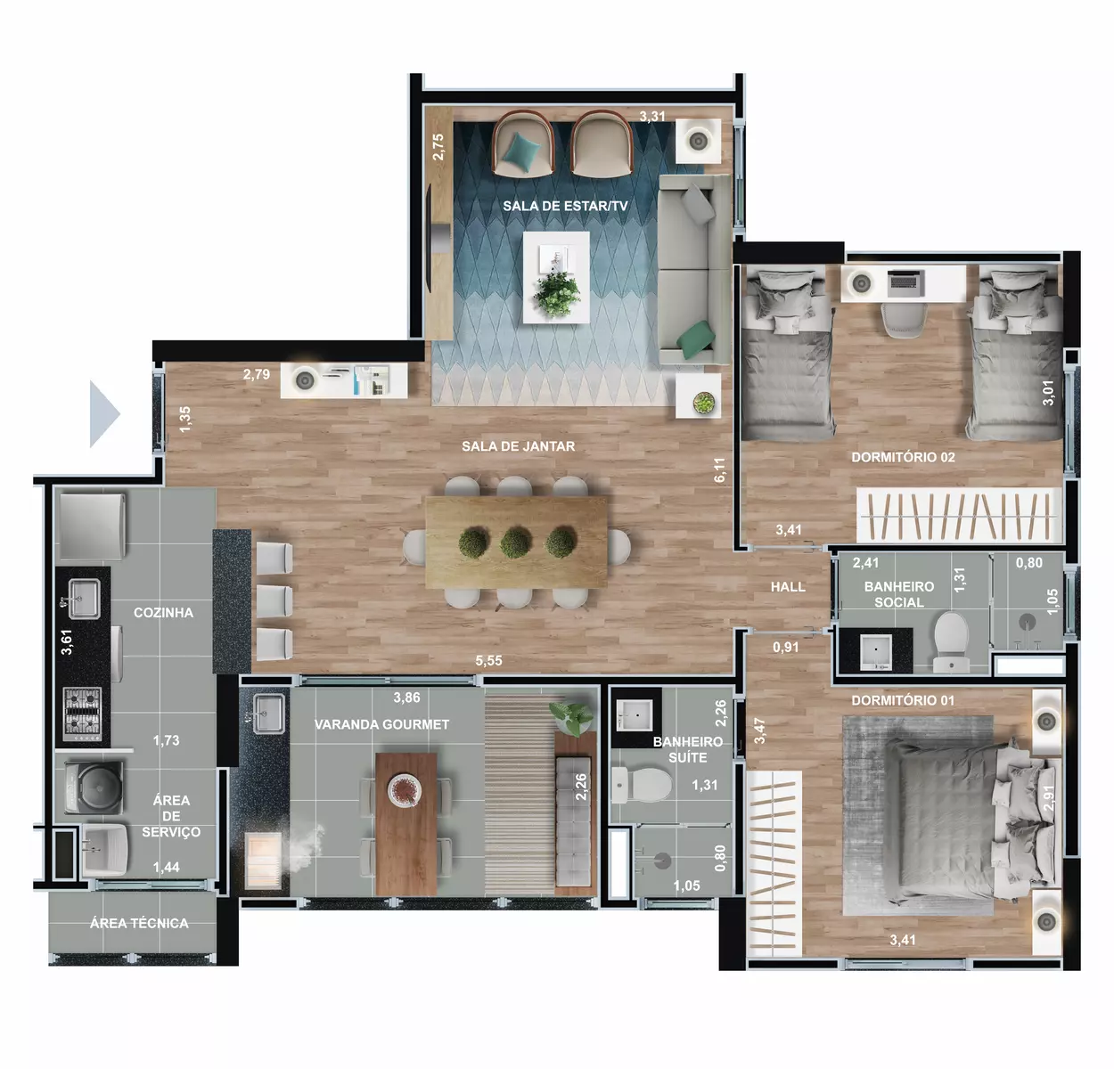 Planta com sala estendida