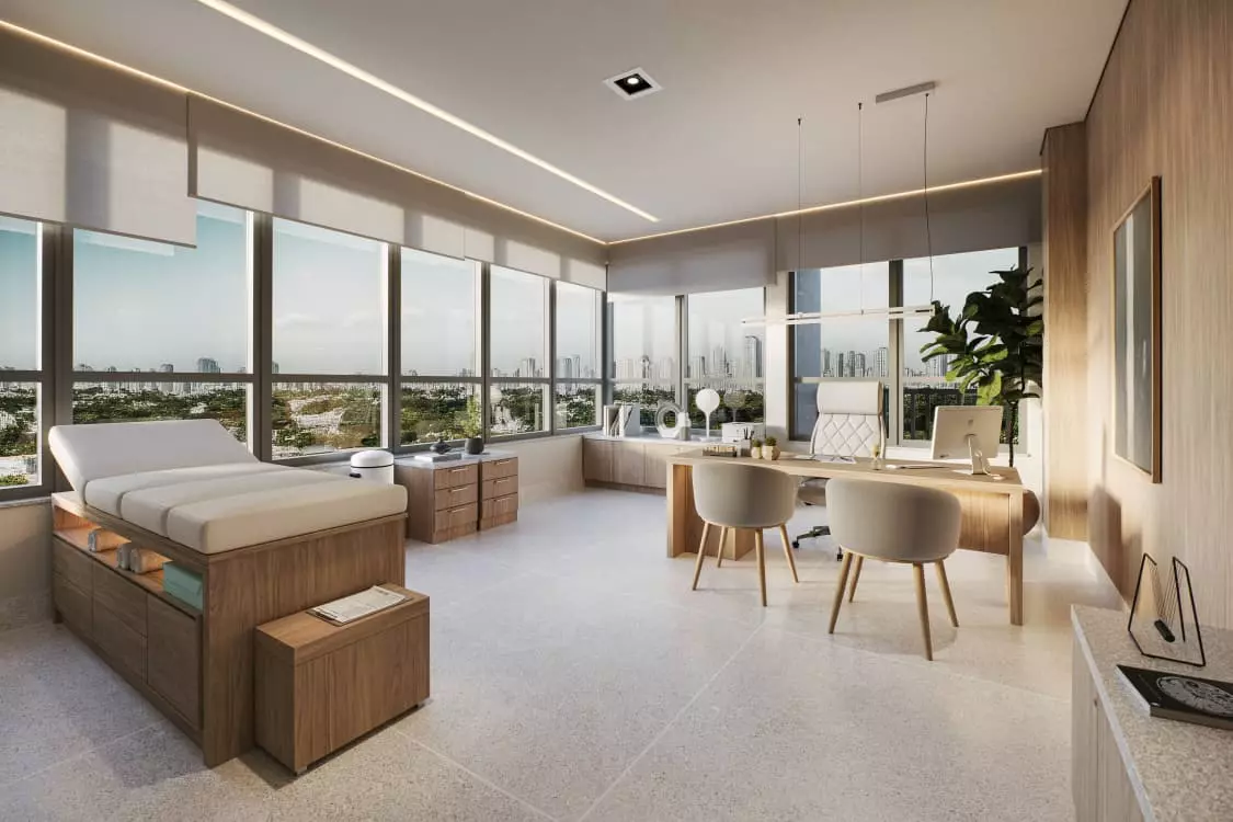 Consultório — sugestão de interiores, perspectiva artística