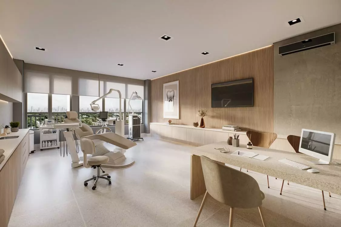 Consultório odontológico — sugestão de interiores, perspectiva artística