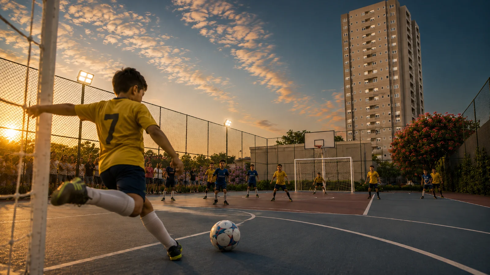 Quadra esportiva — perspectiva ilustrativa
