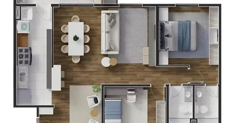 Apto 3 dorm - Living Extendido