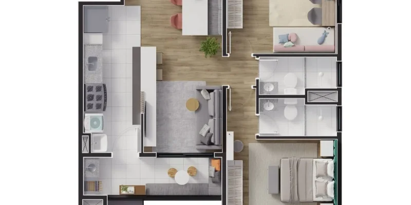 Apto Tipo - 2 dorm. (1 suíte) 65,34 m²